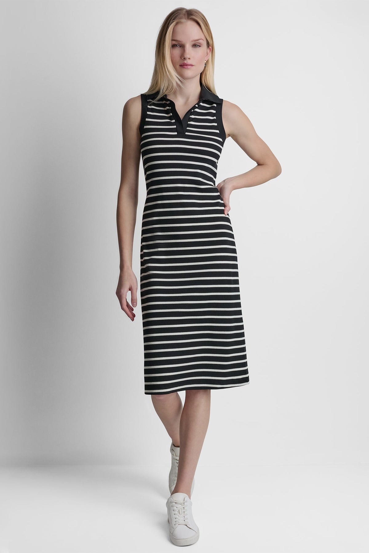 SLEEVELESS RIBBED POLO DRESS