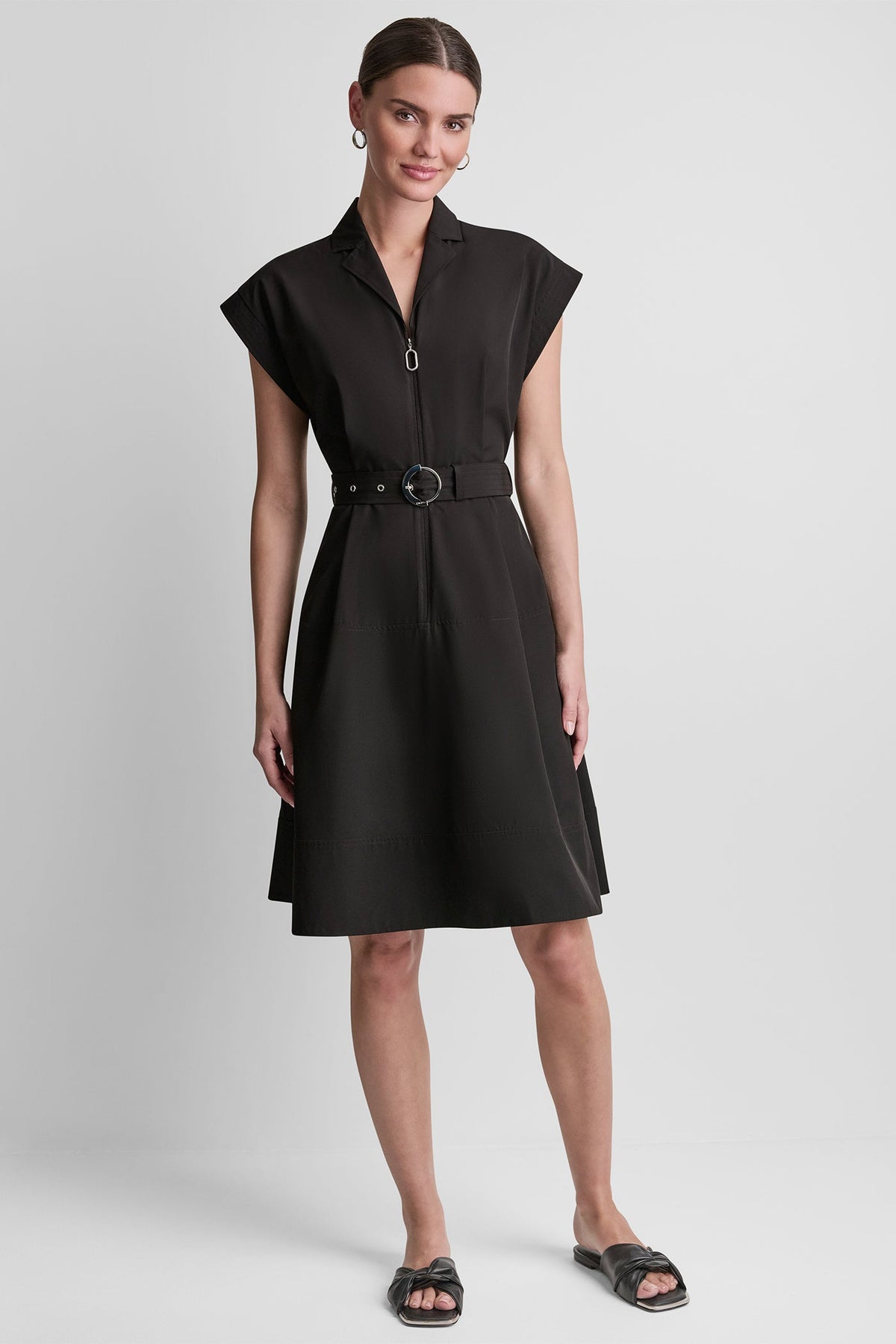 CAP SLEEVE ZIP-FRONT SHIRT DRESS