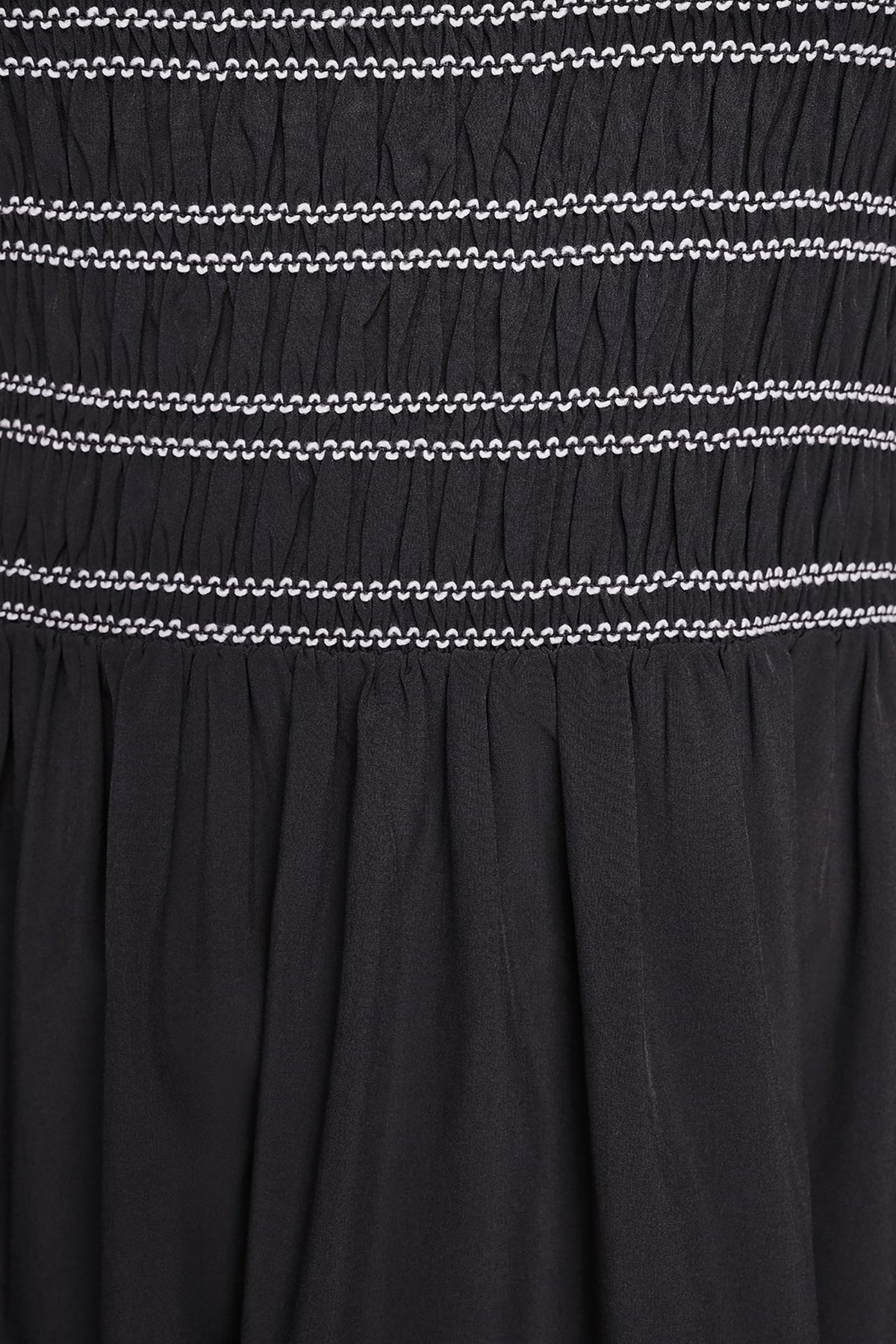 SLEEVELESS SMOCKED MIDI A-LINE DRESS