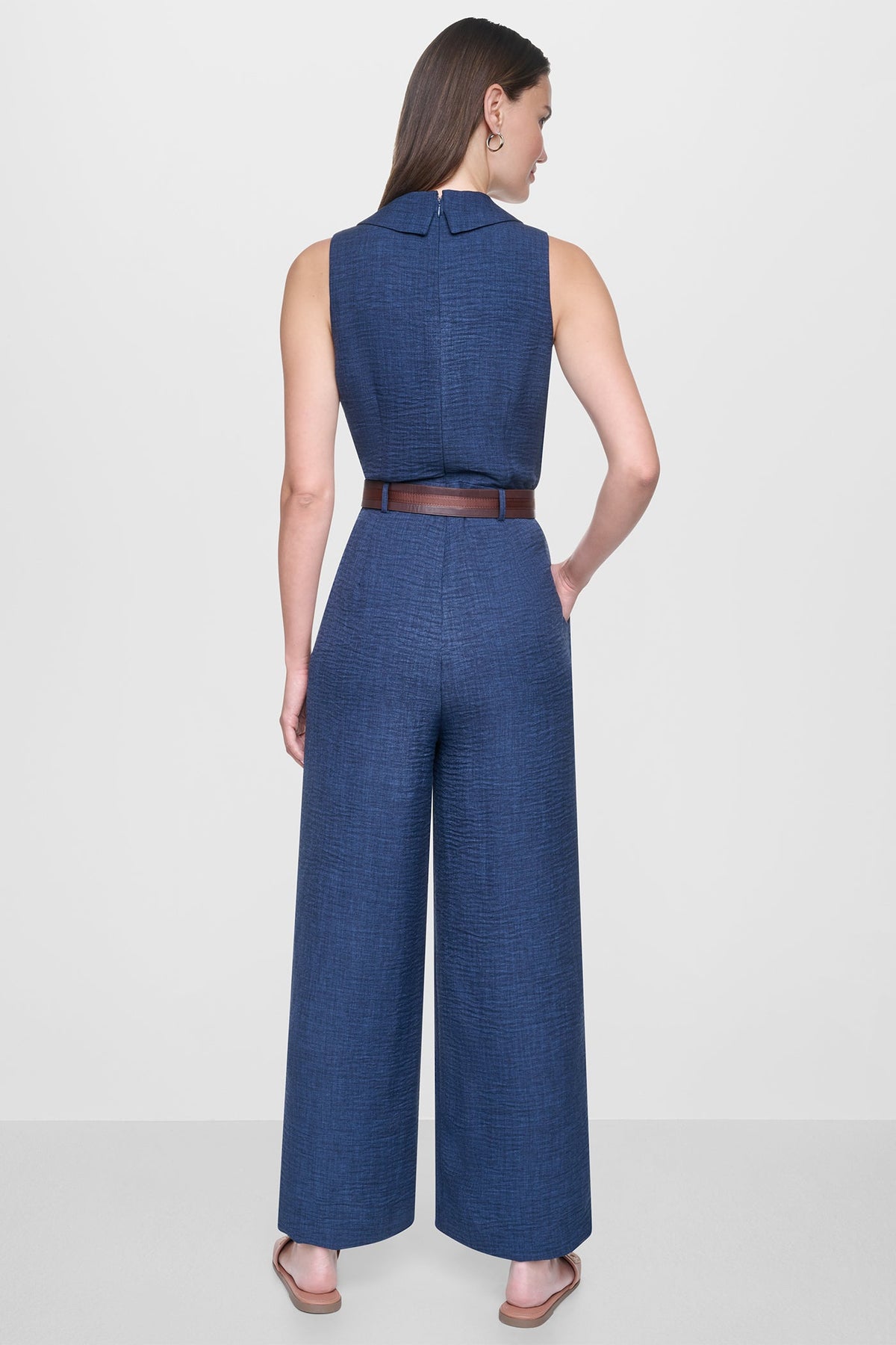 WRAP-EFFECT BELTED JUMPSUIT