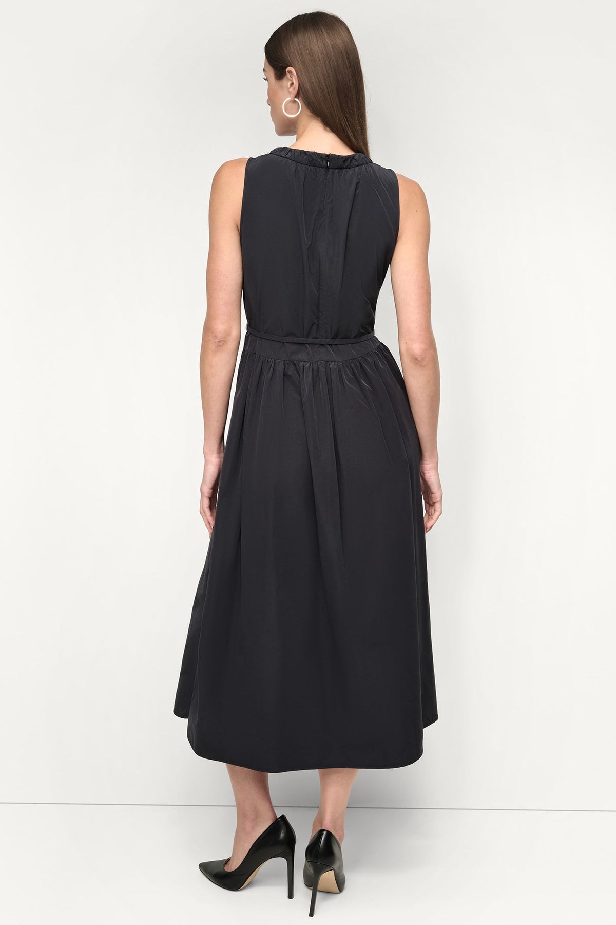 SLEEVELESS GATHERED MIDI A-LINE DRESS
