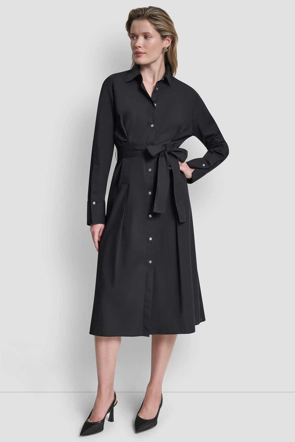 BUTTON DOWN MIDI SHIRT DRESS