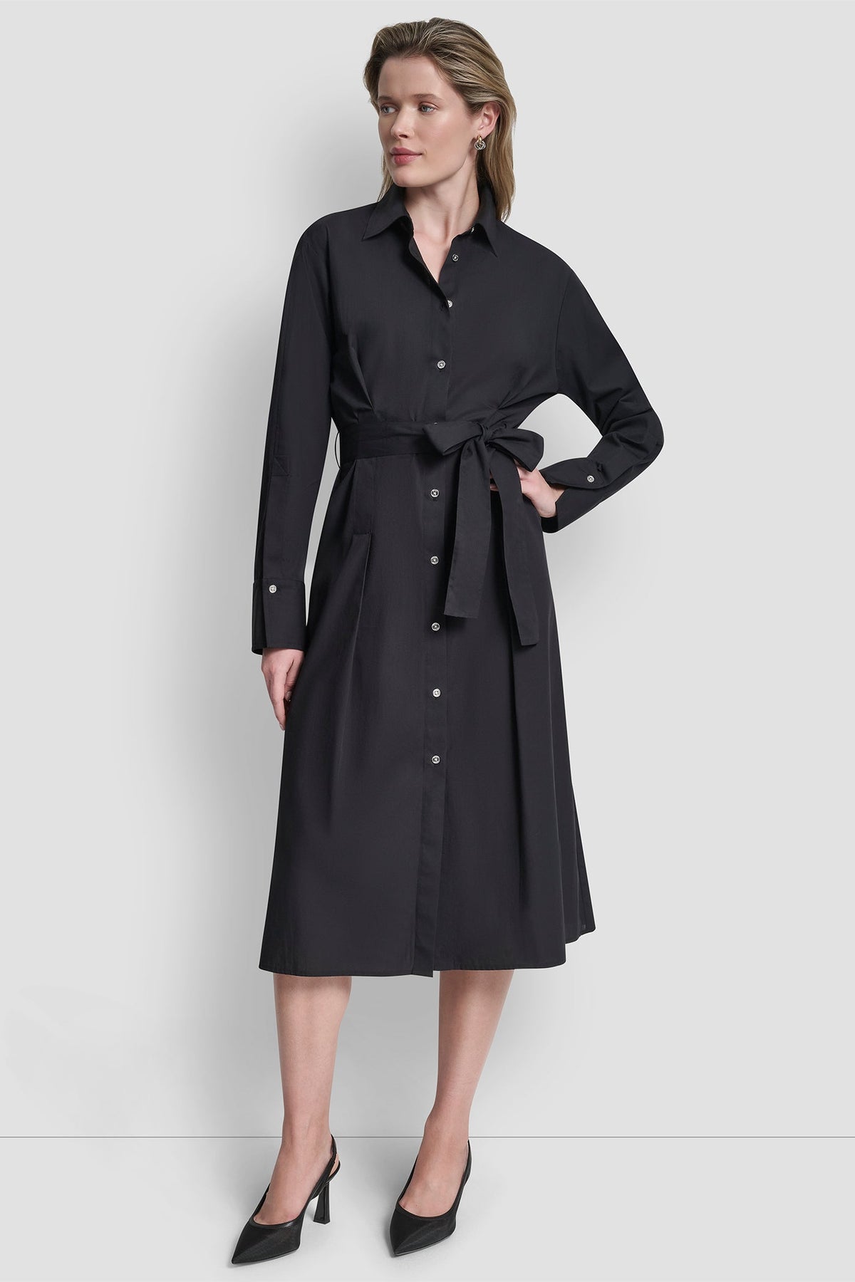 BUTTON DOWN MIDI SHIRT DRESS