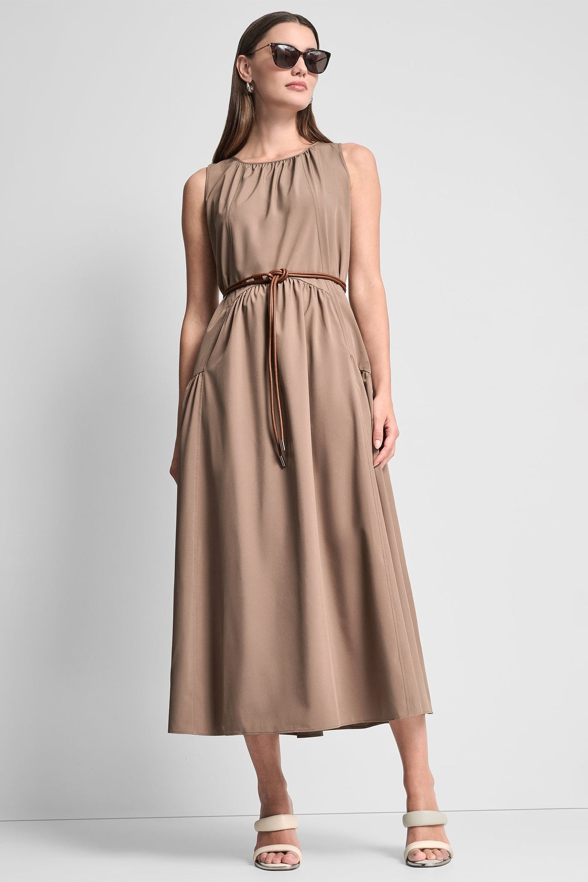 SLEEVELESS DROP-WAIST MIDI DRESS