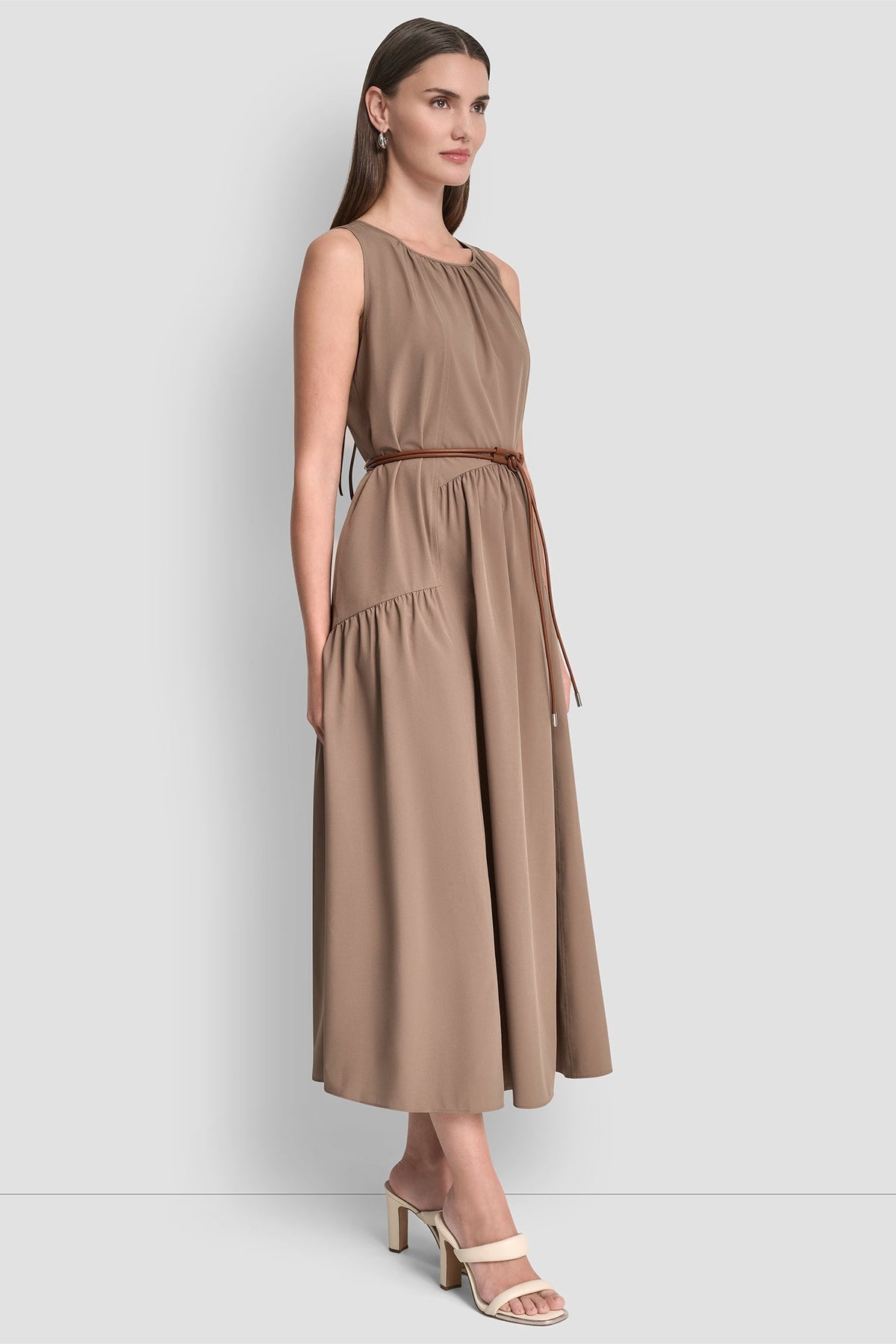 SLEEVELESS DROP-WAIST MIDI DRESS