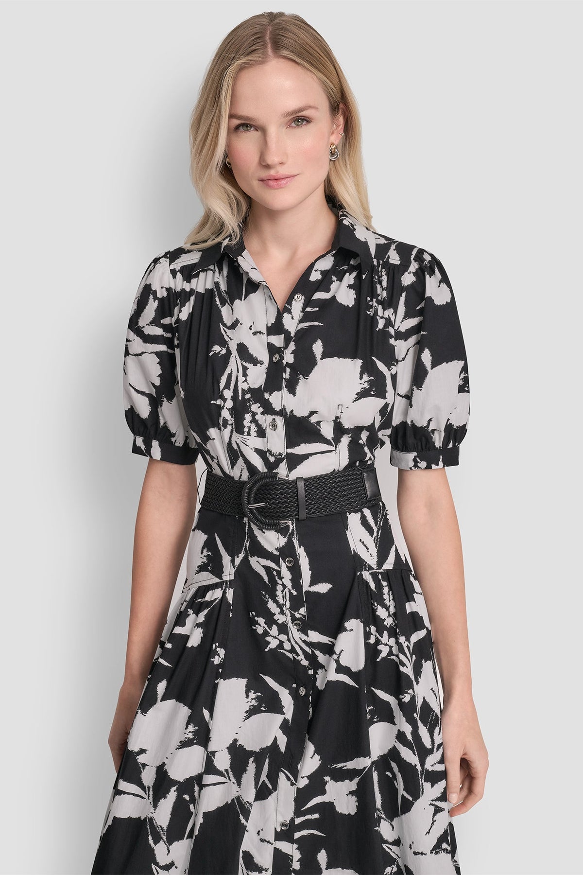 FLORAL PRINT MIDI SHIRT DRESS