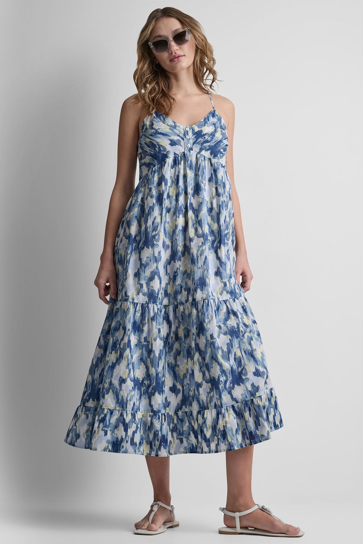 PRINTED TIERED MIDI TANK DRESS