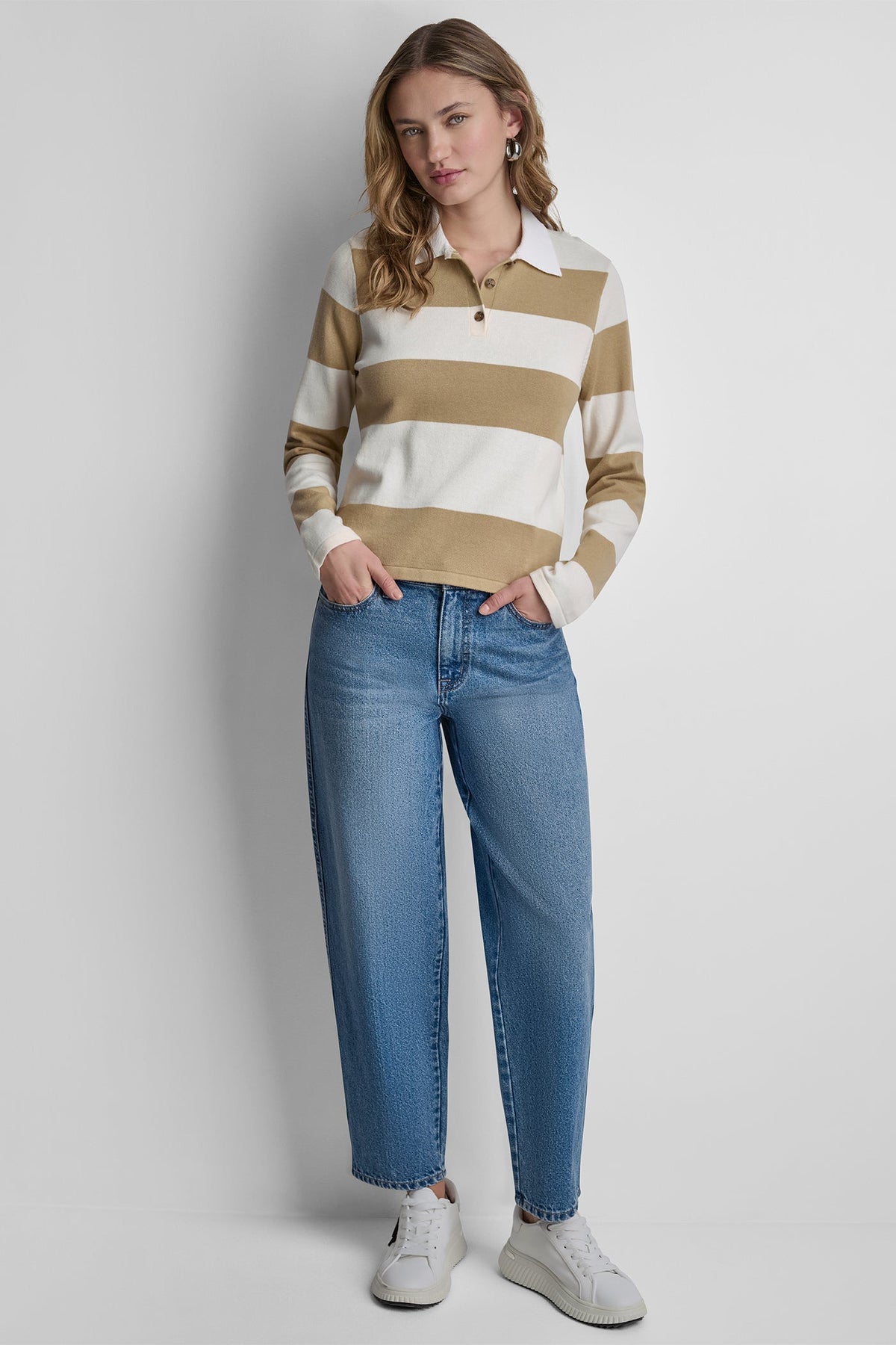 LONG SLEEVE STRIPE POLO SWEATER