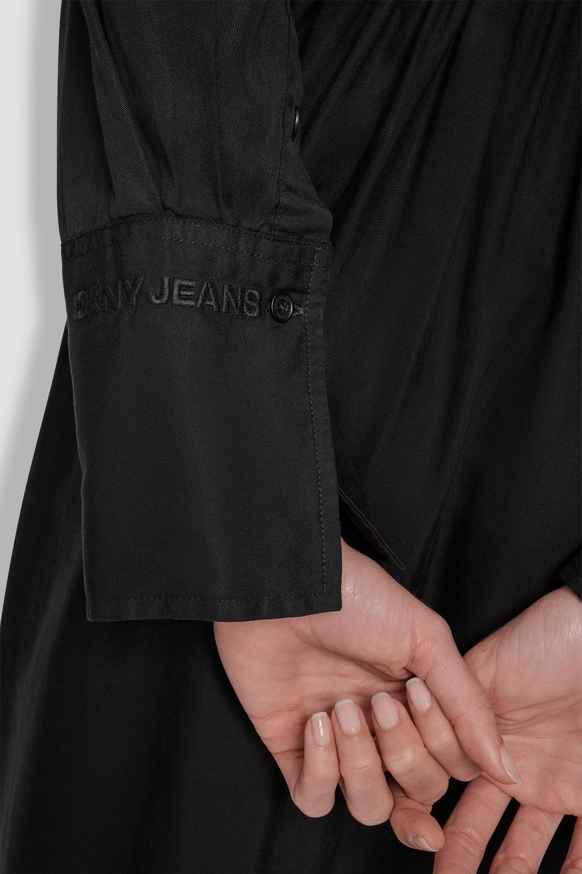 GARMENT DYE LONG SLEEVE BUTTON FRONT SHIRT DRESS