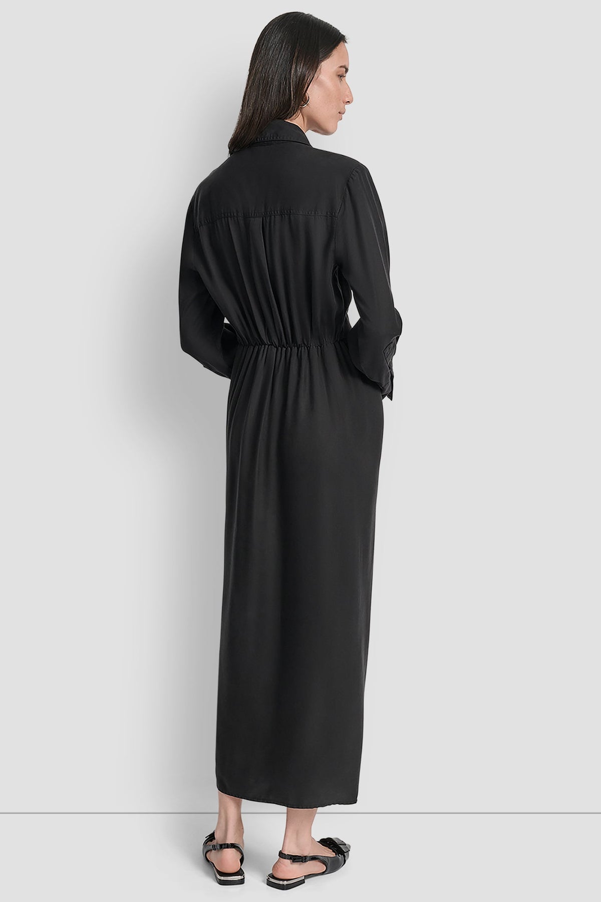 GARMENT DYE LONG SLEEVE BUTTON FRONT SHIRT DRESS