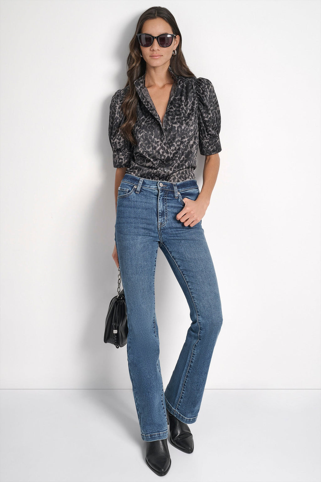 PUFF SLEEVE COLLARLESS SHIRT