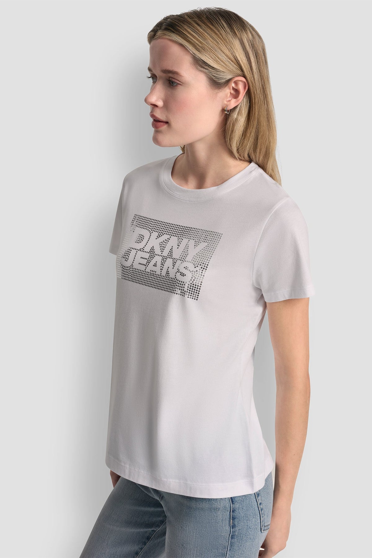 DKNY JEANS STACK LOGO RHINESTONE TEE