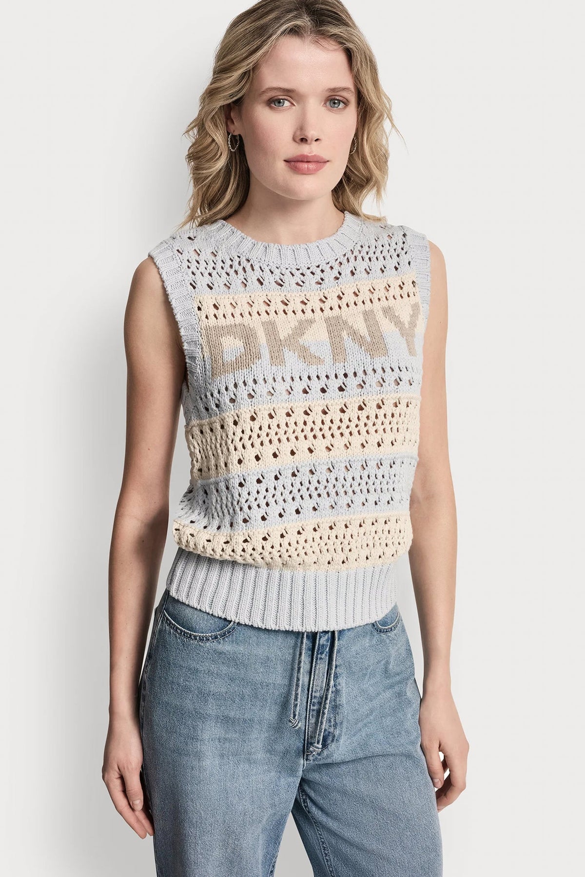 STRIPED POINTELLE STITCH SWEATER