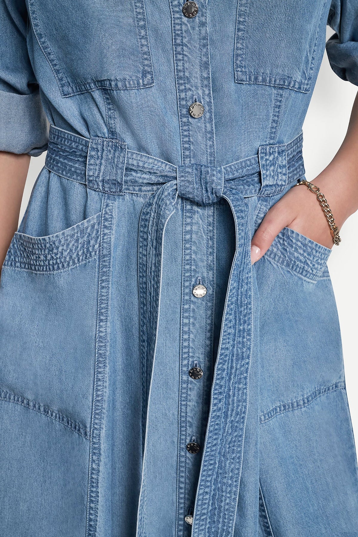 LONG SLEEVE ROLL TAB TENCEL CARGO DRESS