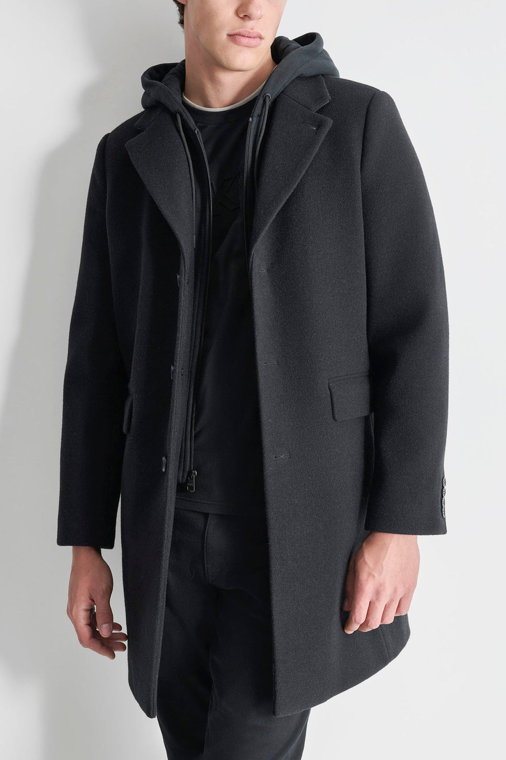 FAUX WOOL COAT WITH HOODED BIB