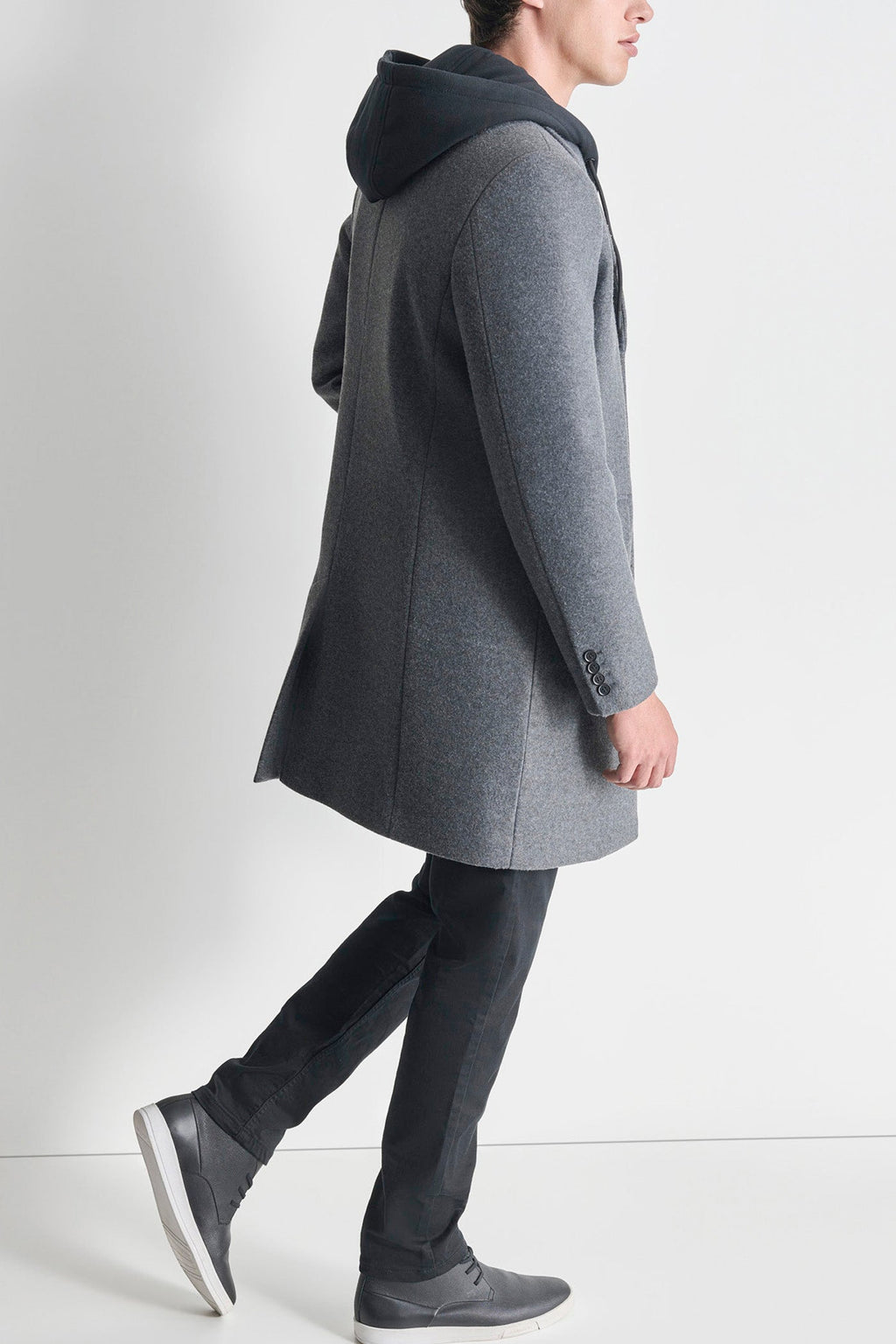 FAUX WOOL COAT WITH HOODED BIB