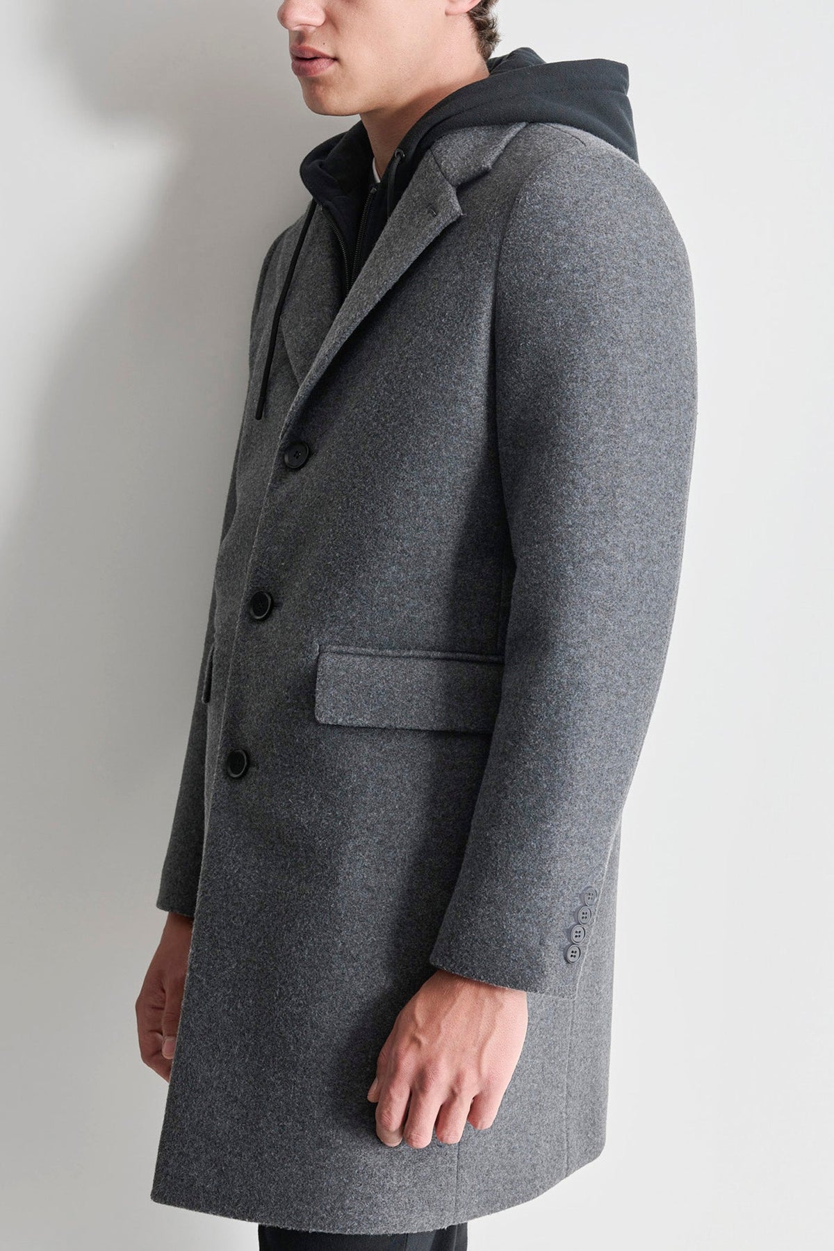 FAUX WOOL COAT WITH HOODED BIB