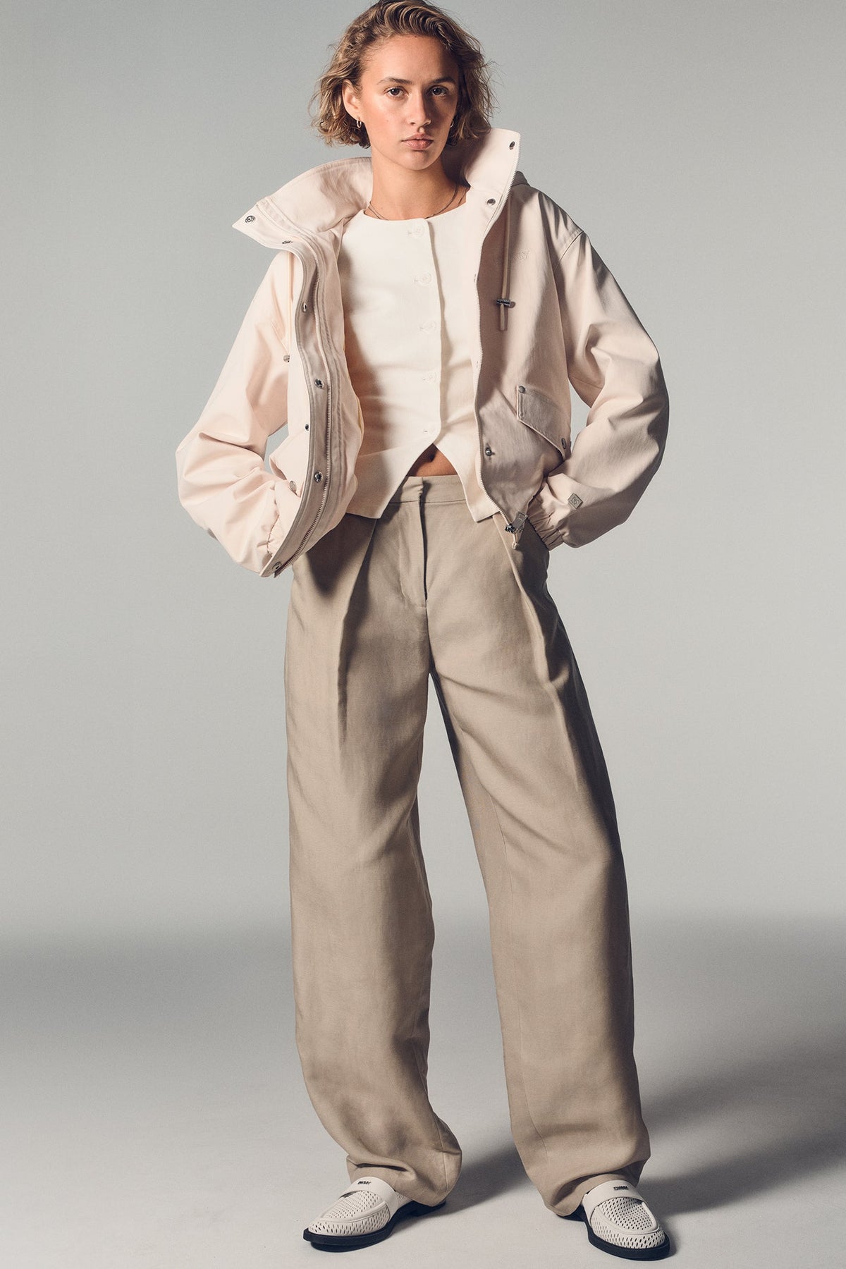 HIGH COLLAR BOMBER JACKET WITH HOOD
