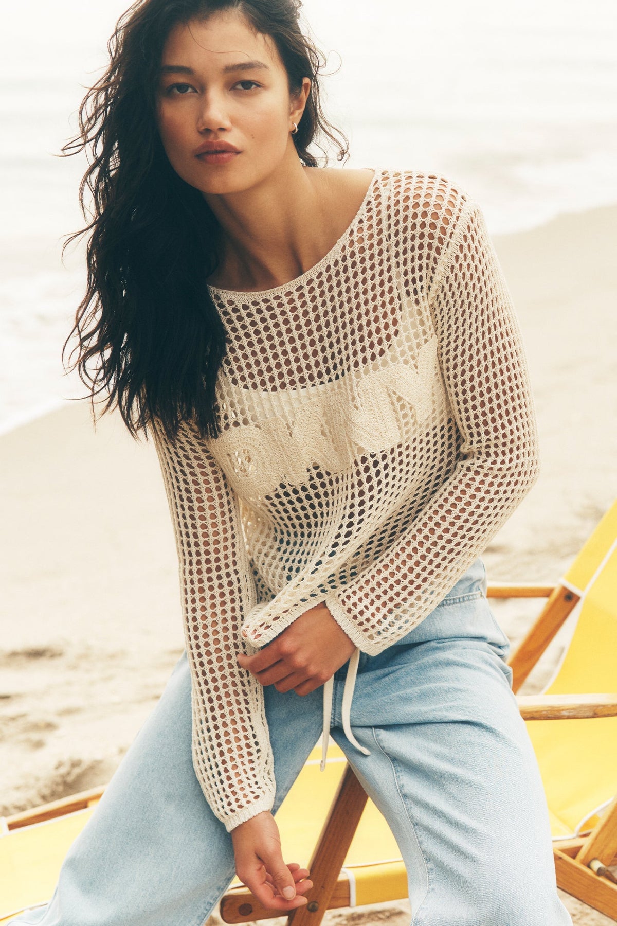 CROCHET OPEN-STITCH LOGO SWEATER